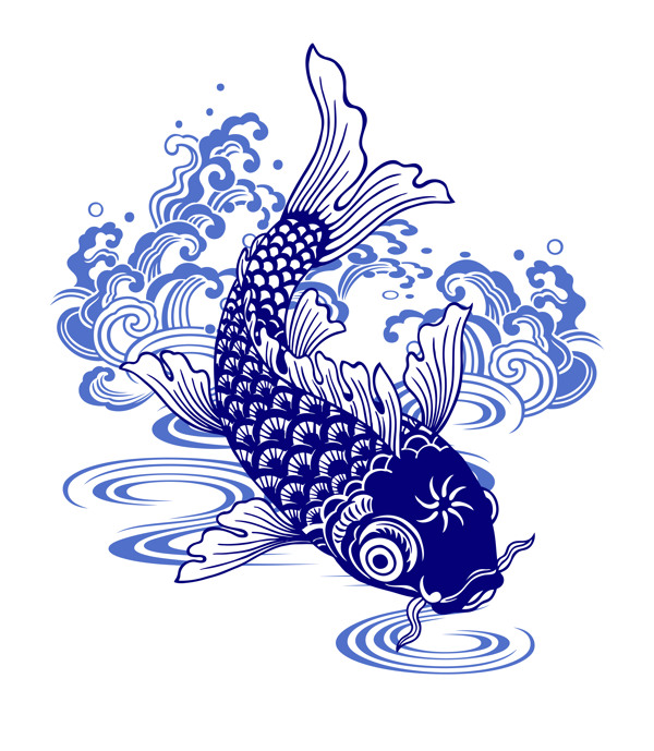 中国传统锦鲤海水与鱼