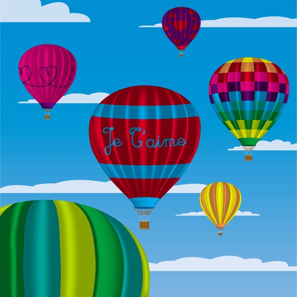 彩色热气球与乙脑太美的矢量格式在天空背景