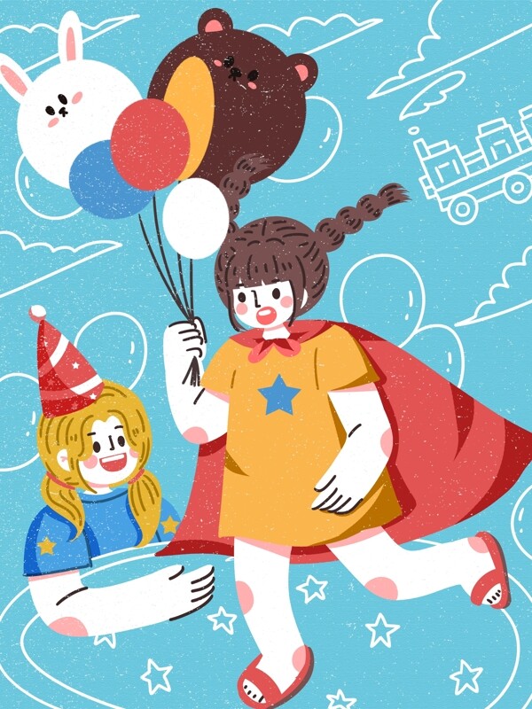 虚实象生儿童节超人装扮玩偶气球庆祝六一