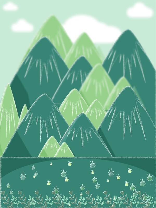 简约绿色春分山脉插画背景