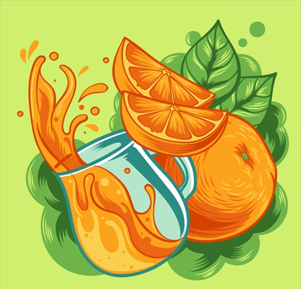 手绘美味的橙汁插图