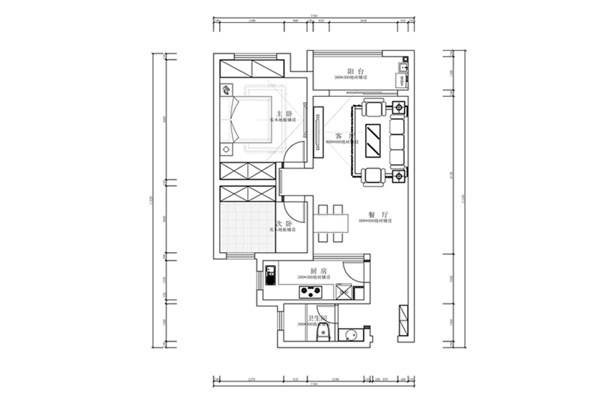 两室一厅CAD户型设计