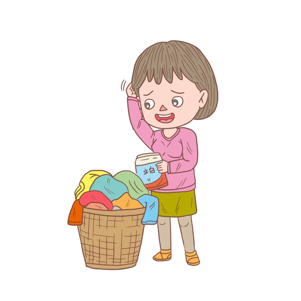 卡通手绘人物洗衣服女孩