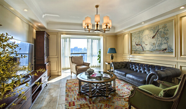 欧式轻奢客厅橘色花纹地毯室内装修效果图