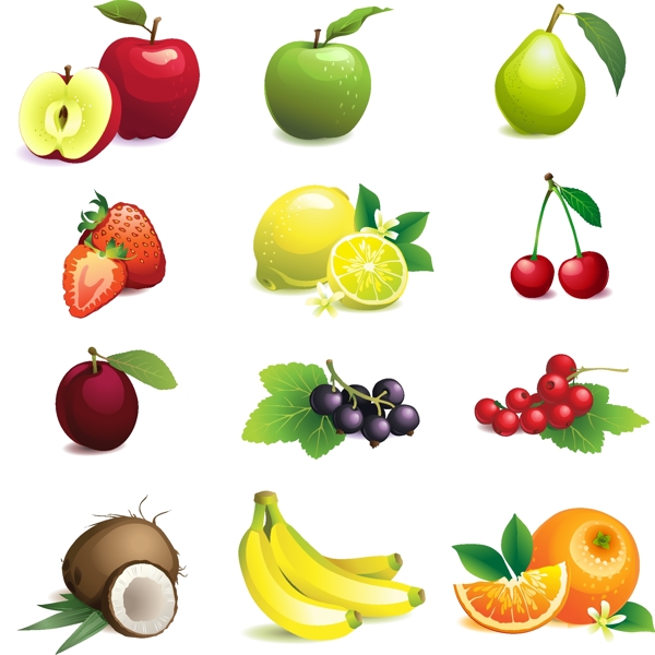 12种常见水果矢量素材