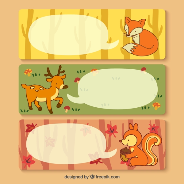 3款卡通森林动物对话框矢量素材