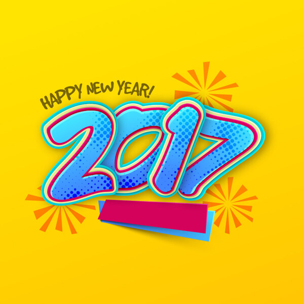 黄色背景新年蓝色元素