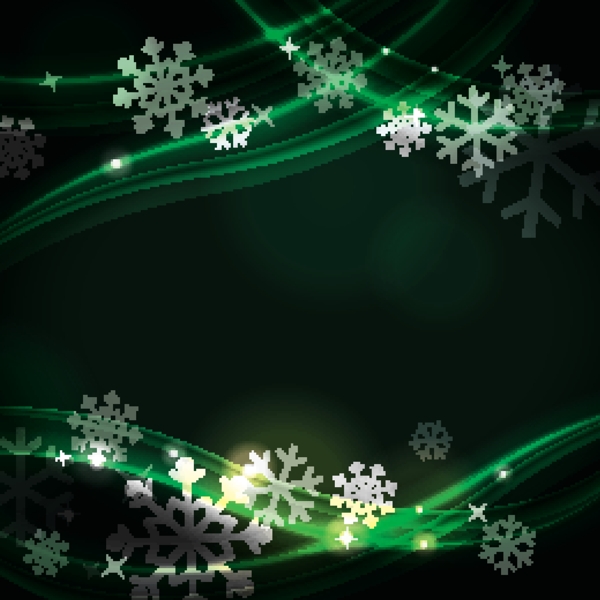 雪花背景的绿色荧光曲线