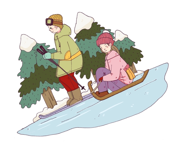 冬季旅行滑雪插画