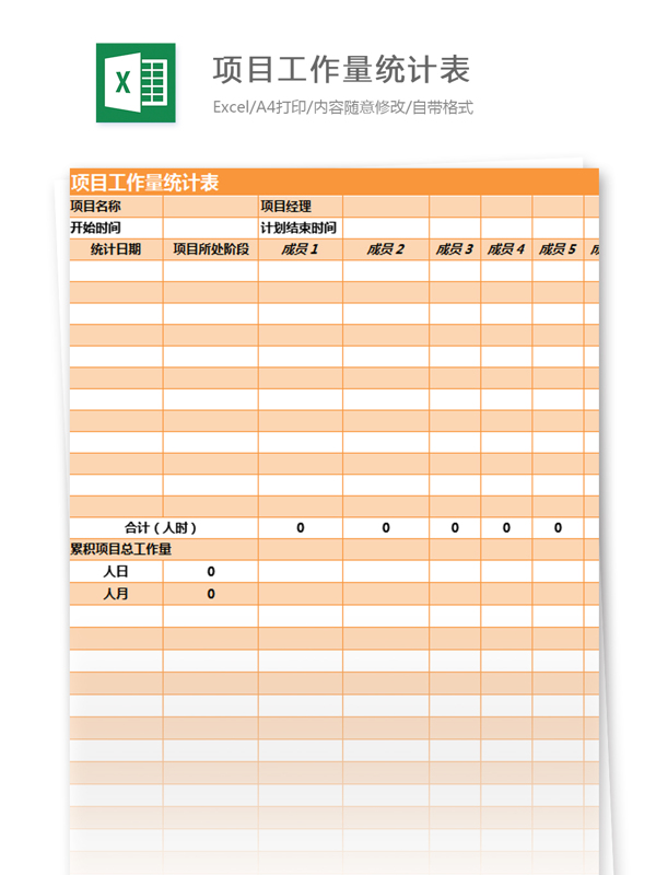项目工作量统计表excel模板