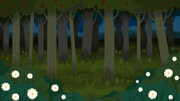 扁平化夜晚的森林背景设计