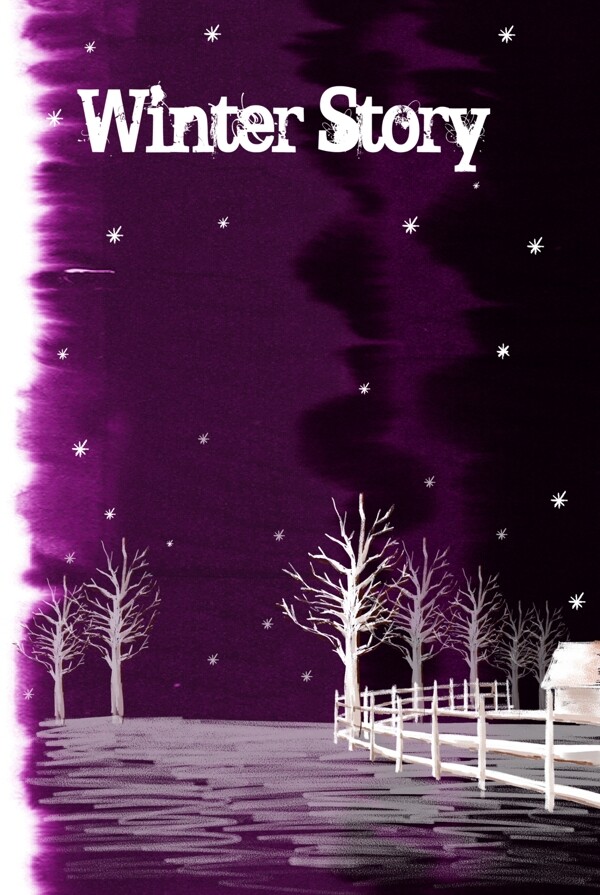 雪夜雪影冬天童话白紫