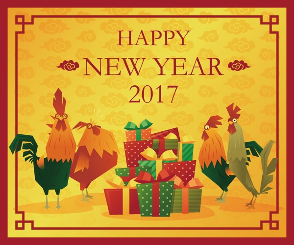 鸡年金色背景喜庆元素