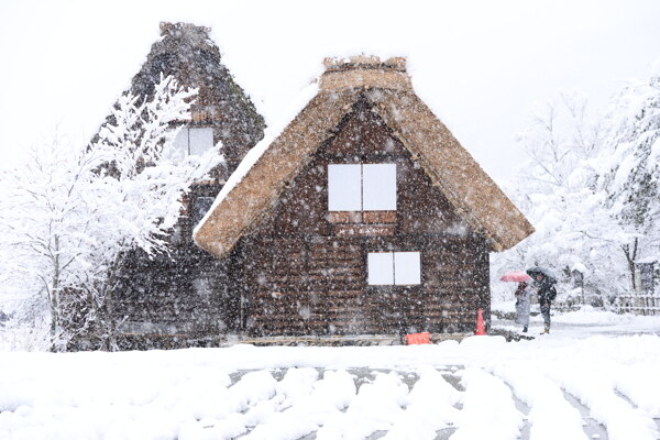 雪中的茅草房