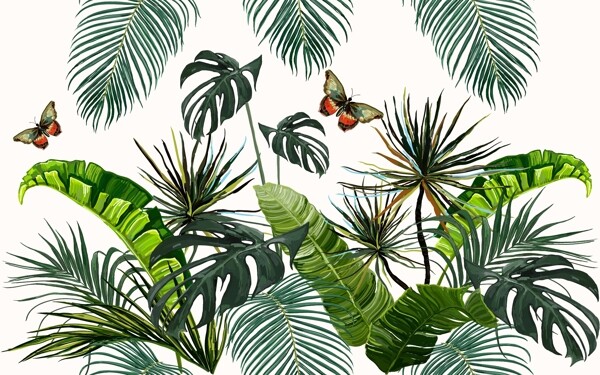 热带植物和蝴蝶