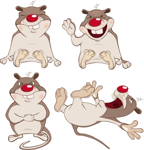 4款卡通红鼻头老鼠设计矢量素材
