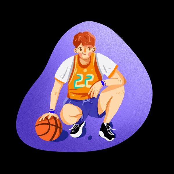准备打篮球的男孩插画风彩色系png免抠素材