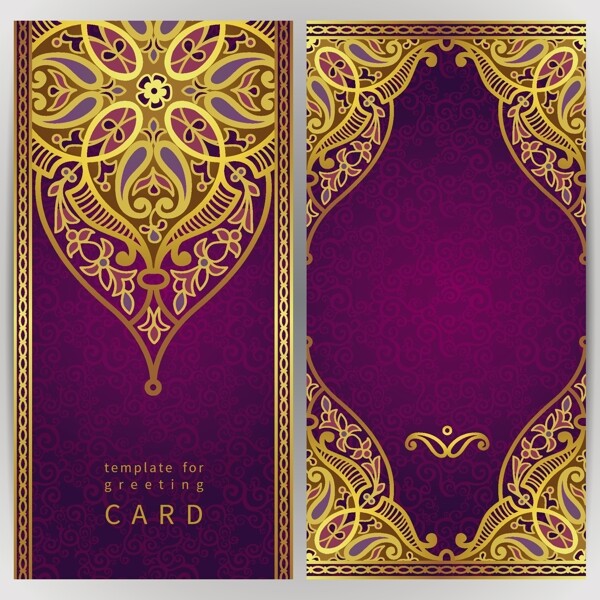 华丽紫底金色花纹卡片