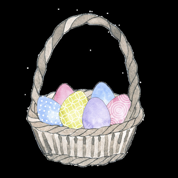 手绘篮子彩蛋万圣节透明装饰素材