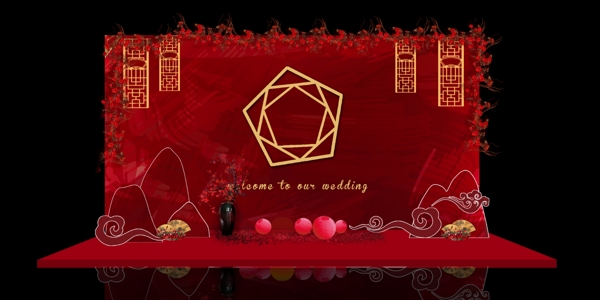 中式婚礼背景效果图