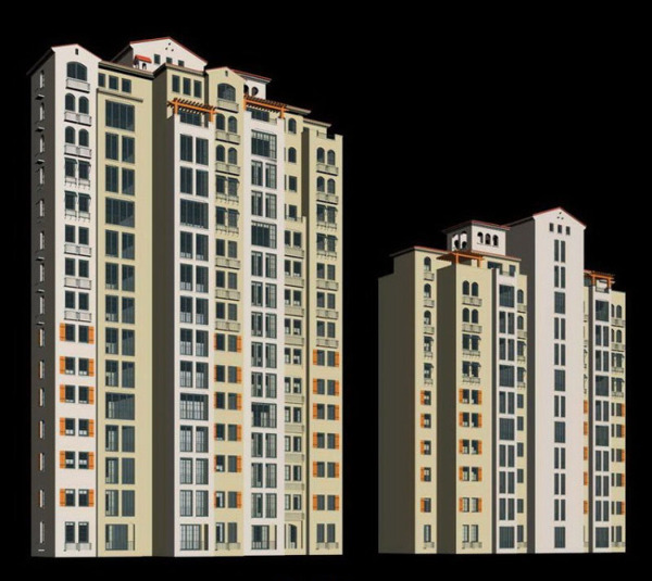 欧式屋顶高层住宅建筑3D模型