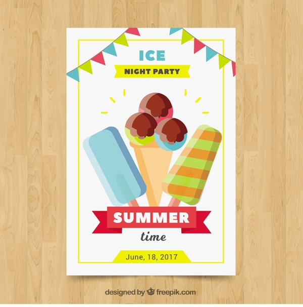 在平面设计的冰淇淋夏日派对卡