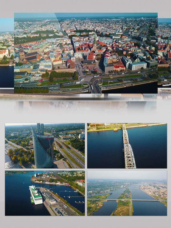 2k东欧拉脱维亚里加滨水城市景观航拍摄影