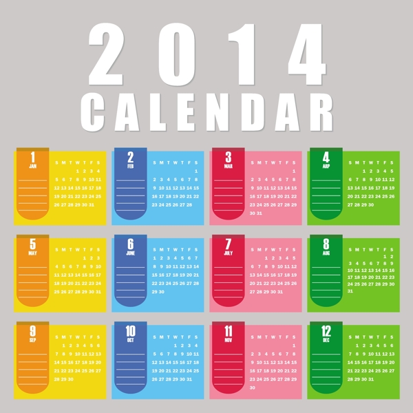 简单的2014日历设计向量集04