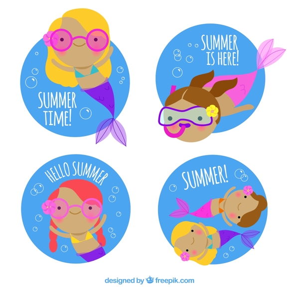 4款彩色夏季潜水美人鱼标签