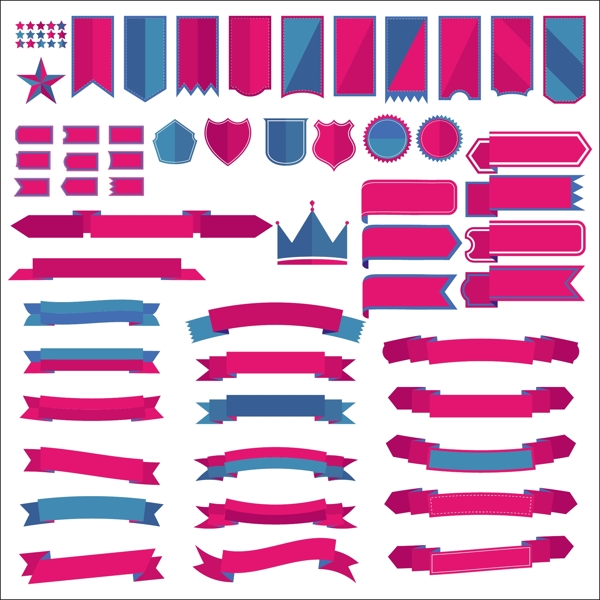 粉红色和蓝色的旗帜和标签收藏