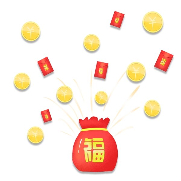 新年节日金色钱币金币福袋红包理财漂浮元素