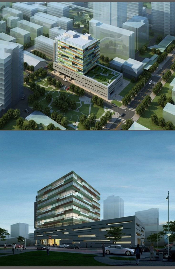 城市规划商城商业街办公楼建筑模型鸟瞰图