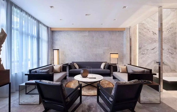 现代时尚冷淡风客厅黑色沙发椅室内装修图