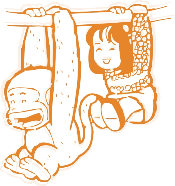 吊在树上的猴子和小女孩