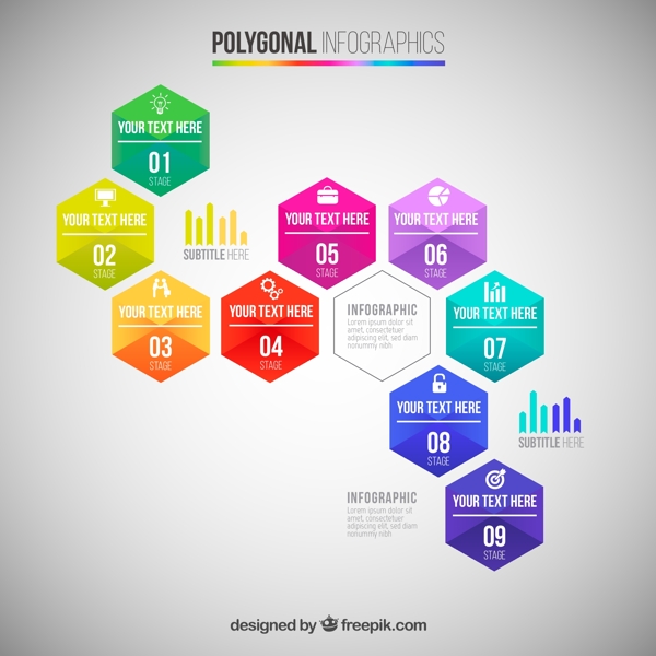 彩色六边形商务信息图矢量图