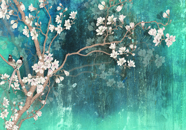 花鸟树木涂鸦抽象装饰画图片