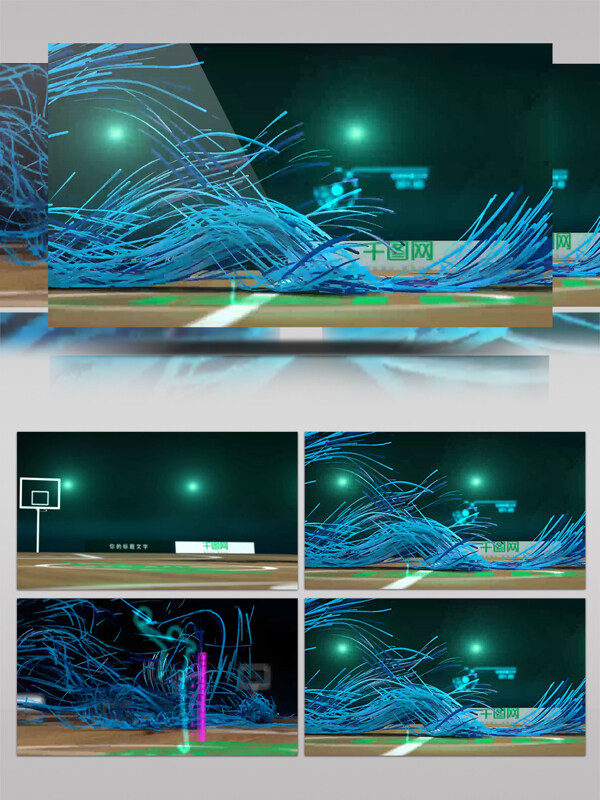 篮球足球体育场跳跃式运动粒子线演绎标志开场片头