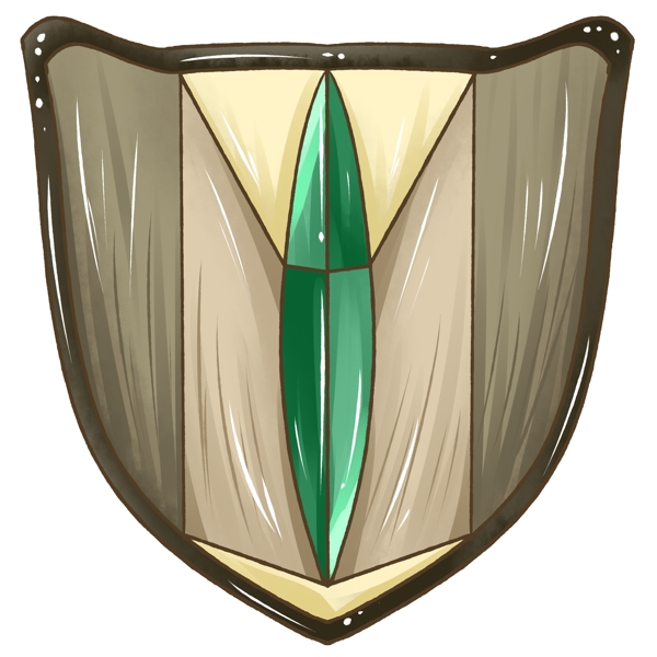 商用手绘绿宝石骑士盾牌绿色元素