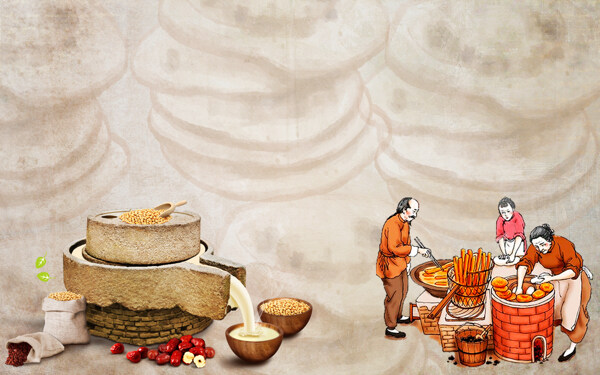 油条豆浆美食早餐背景墙背景素材图片