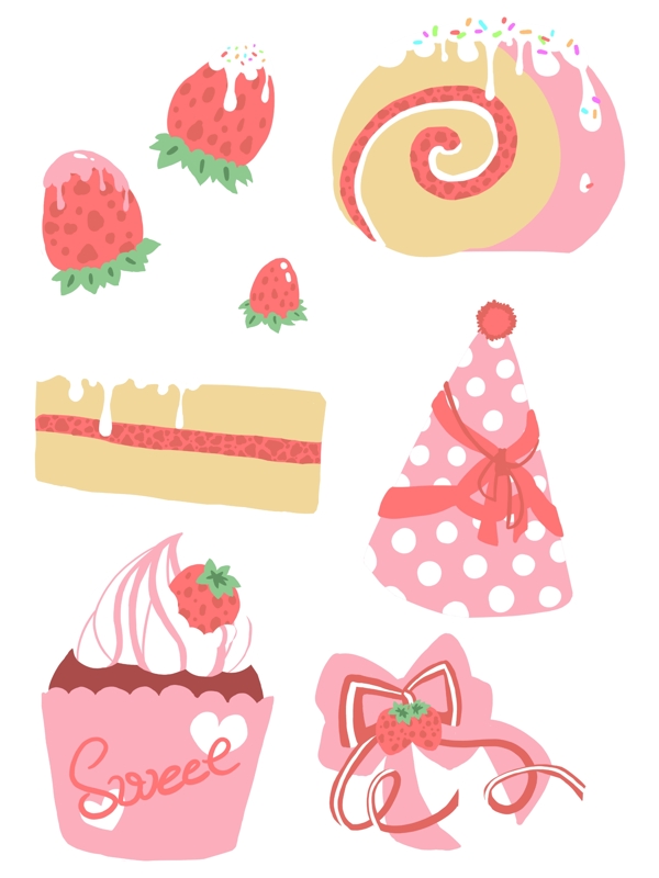 手绘可爱草莓奶油生日庆祝图标
