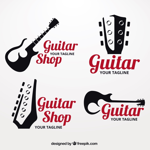 吉他剪影标志logo设计