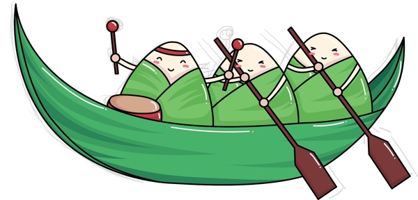 端午节粽子划龙舟绿色手绘PNG素材