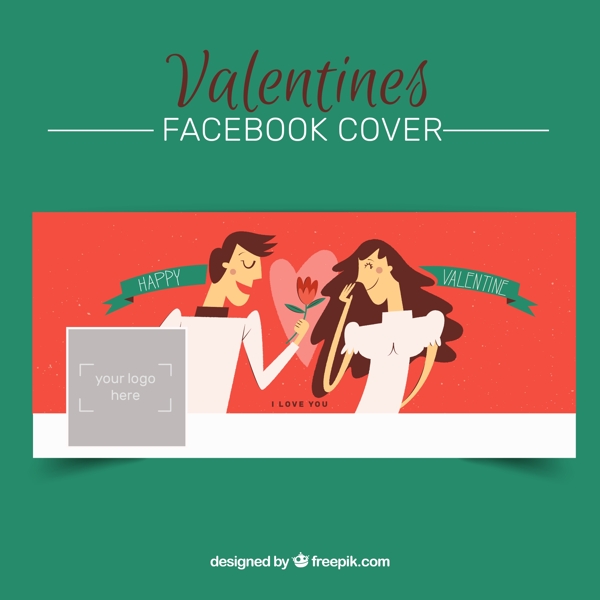 创意情人节情侣脸书封面图片矢量素材