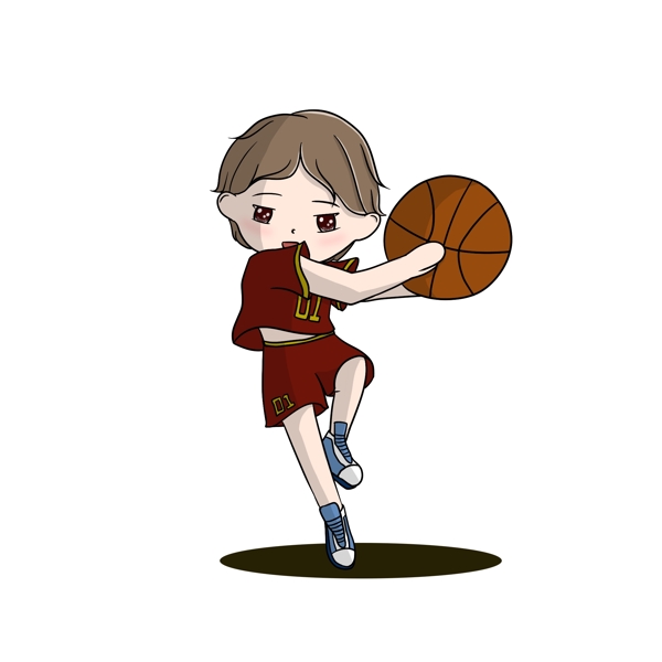原创手绘Q版人物抱着篮球元素