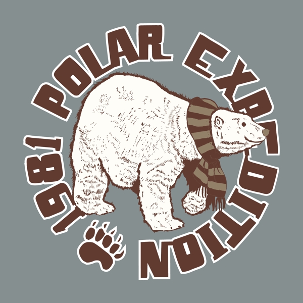 印花矢量图T恤图案图文结合动物白熊免费素材