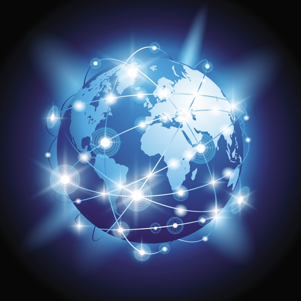 蓝色发光地球全球化网络抽象矢量背景