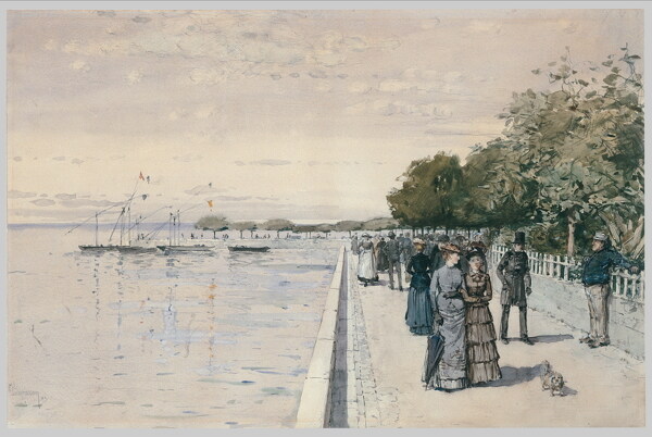 海边的妇女油画写生图片