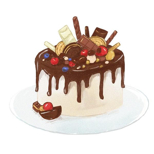情人节巧克力盛宴奶油蛋糕美食甜蜜手绘卡通
