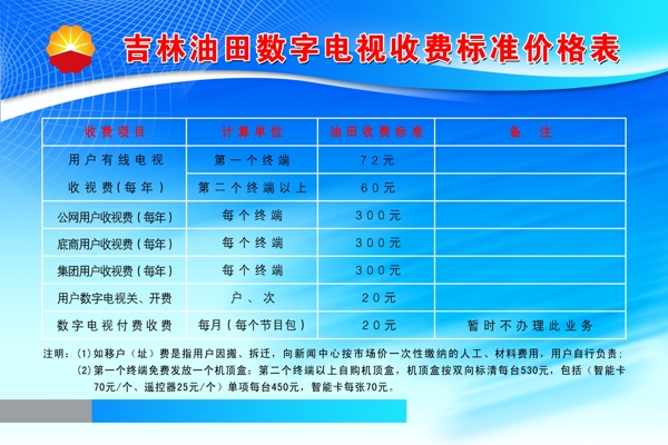 数字电视收费标准价格表