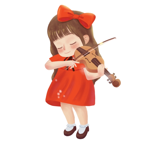 手绘清新唯美大雪中拉小提琴的女孩